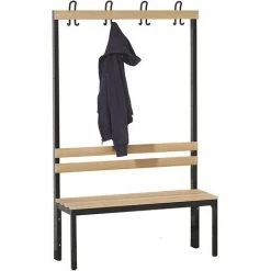 Wolf Banc Pour Vestiaires, Accès 1 Côté - Latte En Hêtre Massif, 1000 Mm - 4 Patères Doubles - Coloris Assise: Hêtre