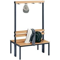 Wolf Banc Pour Vestiaires, à 2 Côtés - Longueur 1000 Mm, Lattes En Hêtre - 2 X 4 Patères Doubles - Coloris Assise: Hêtre