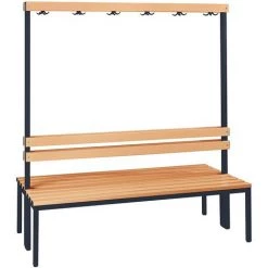 Wolf Banc Pour Vestiaires, à 2 Côtés - Longueur 1500 Mm, Lattes En Hêtre - 2 X 6 Patères Doubles - Coloris Assise: Hêtre