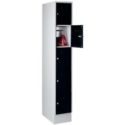 Wolf Casier Verrouillable - 5 Compartiments, Peinture Cuite Au Four - Largeur Tablettes 298 Mm, Noir Profond/gris Clair - Coloris Des Portes: Noir Profond RAL 9005