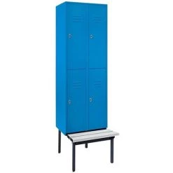 Wolf Armoire De Vestiaire Avec Socle-banc - 300 Mm, 4 Compartiments - Paroi Pleine, Bleu Clair - Coloris Corps: Bleu Clair RAL 5012
