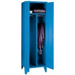 Wolf Vestiaire Métallique Sur Pieds, Compartiments Sur Toute La Hauteur - Portes à Parois Pleines, Largeur Compartiments - Coloris Corps: Bleu Clair RAL 5012
