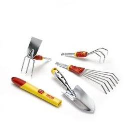 Outils Wolf | Mini Set DE Jardinage Multi-Star | Contient 4 Outils Et 1 Manche : Un Transplantoir, Une Petite Griffe, Un Petit Balai, Une Petite Serfouette Et Un Manche De 26 | BT51