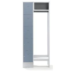 Wolf Vestiaires à Casiers Verrouillables - 5 Compartiments à Gauche, 5 Cintres - Largeur H.t. 750 Mm, Largeur Casiers - Coloris Des Portes: Gris Argent RAL 7001